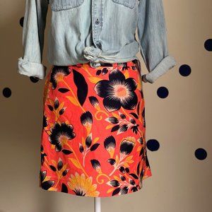 J. Crew Mod Tropical Print Coral Linen Skirt